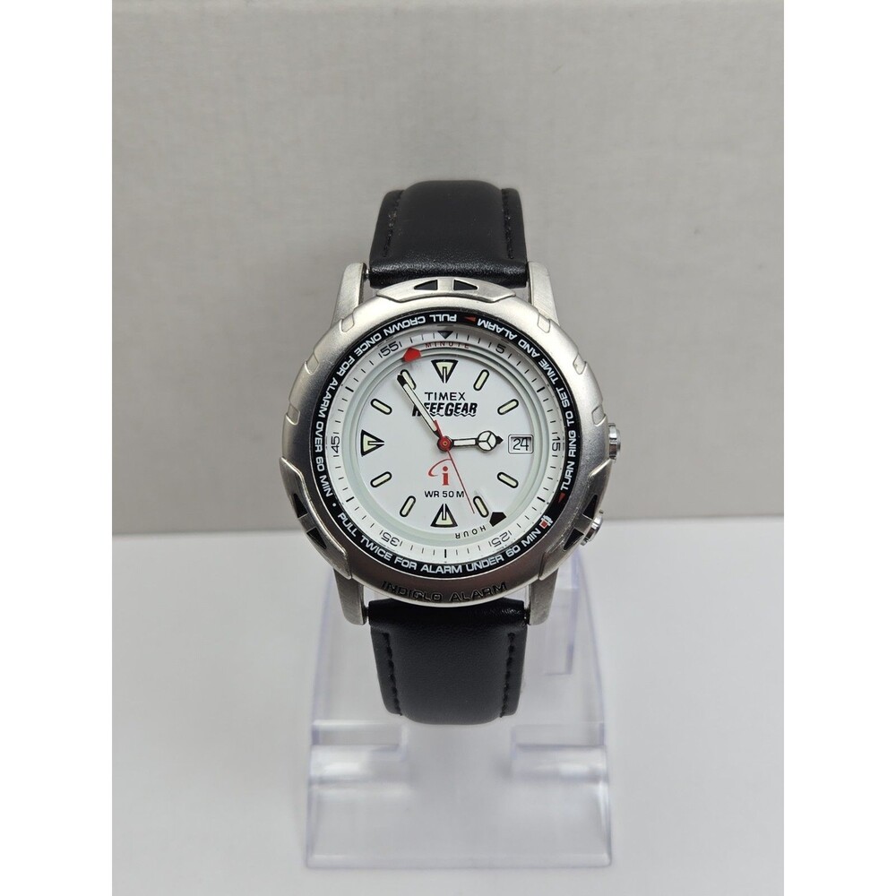 Vintage Timex Reef Gear Indiglo Alarm WR50M White Dial Men Y2K Watch New Battery